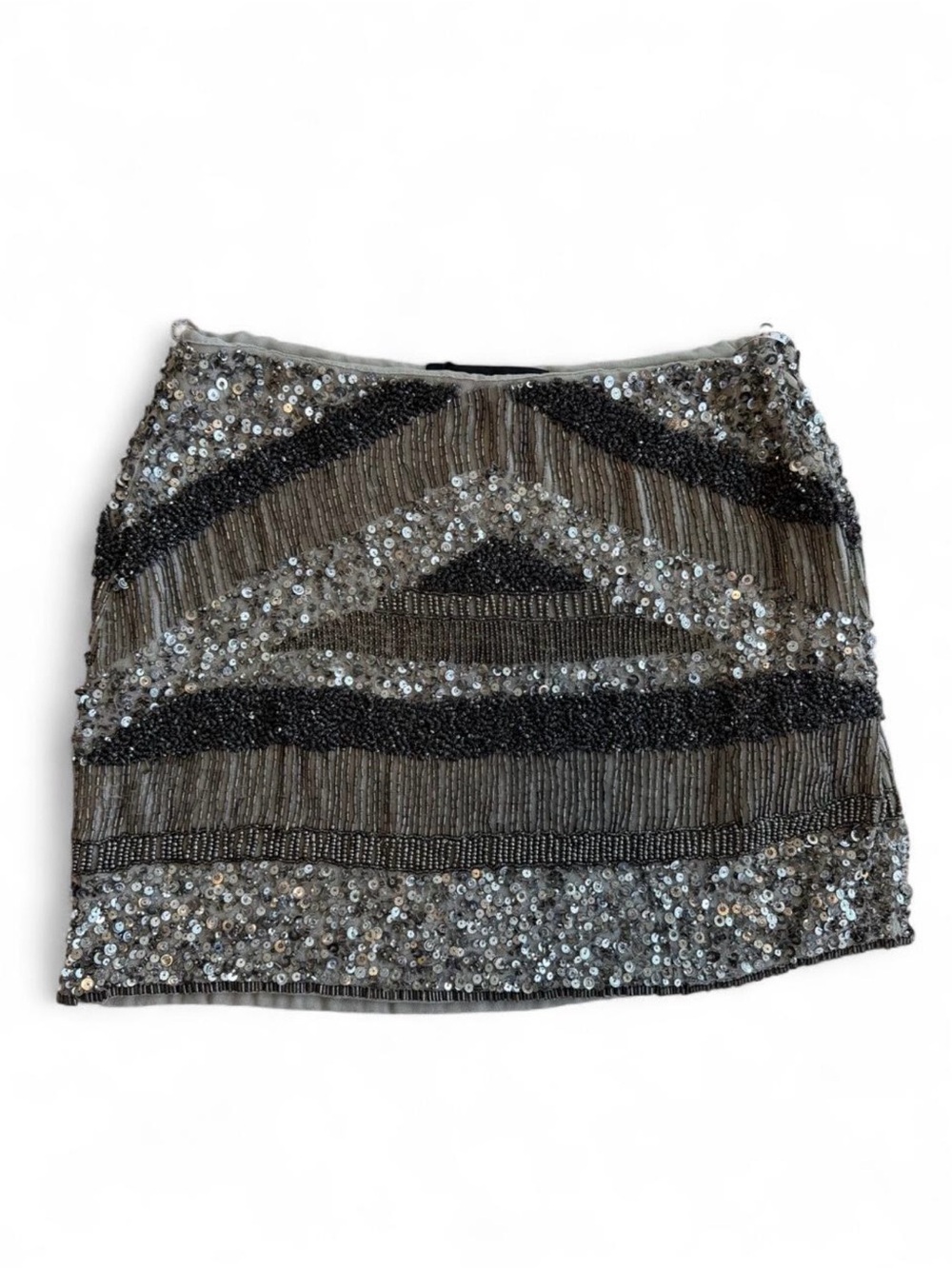 Vintage ZARA WOMAN Gray Hand Sequin-Embellished Mini Skirt Size Medium Glam